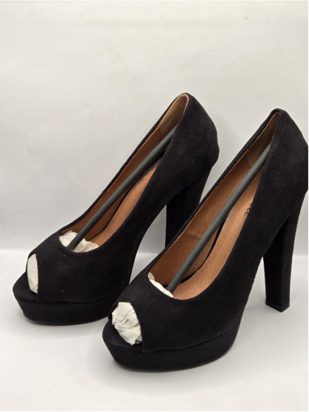 Bonnibel Peep Toe Black High Heel Size 8 Pumps 5" Heel 1" Platform Suede Tisha 2